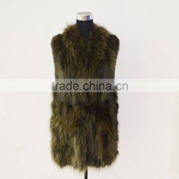 SJ367-03 Trench Fashionable Winter Fur Coat OEM Vests Woman Army Green