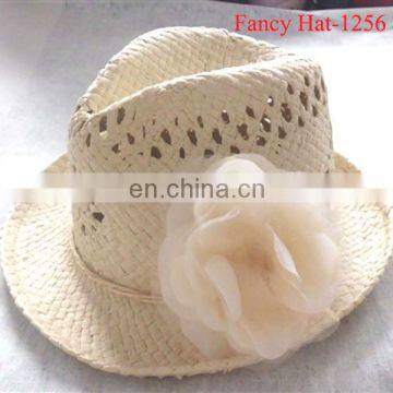 Custom Cheap Straw Homburg hat with flower for ladies wholesale