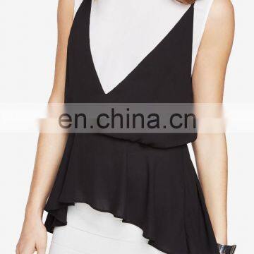 Women's V neckline Sleeveless Peplum Top Blouse Wholesale