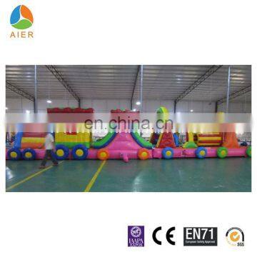 Long train kids inflatable obstacle course, obstacles game for kids, inflatable bouncer obstacle course