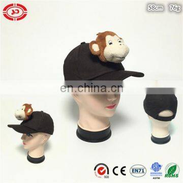 Black hat with plush monkey head quality kids gift cap