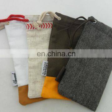 Custom Gray Print Cotton Drawstring Sunglasses Bag Goggles Pouches photo-5