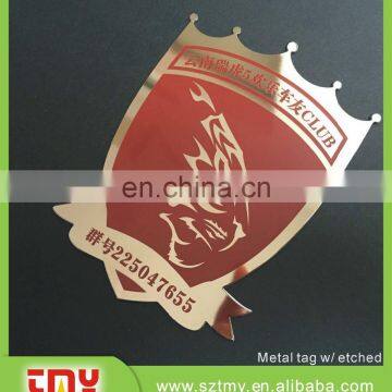 metal stainless steel logo name plate for car club