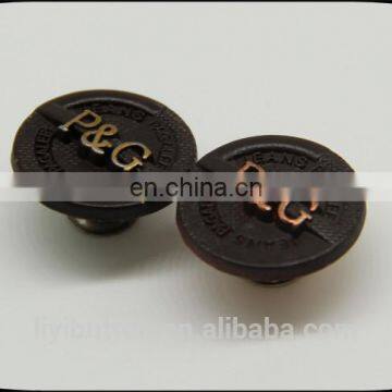 hot sale painting matte black zinc alloy button for jeans, embossing logo with metal button