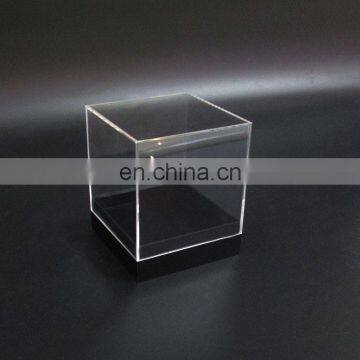 Cube Square Shape Clear Small Acrylic Display Boxes Transparent Plexiglass Perspex Jewellry Display Box With Black Base