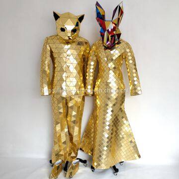 Golden Silver Colorful Disco Ball Mirror Man Dress Suit Costume for Stage Performance photo-5