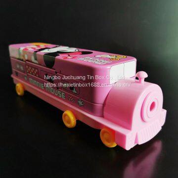 train Shaped pencil case Tin Box two layers pen tin case children school stationery box