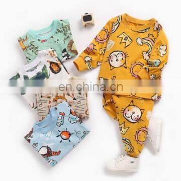 Children's clothing autumn cartoon children's t-shirt winter children's pants home service suit baby two-piece long sleeves