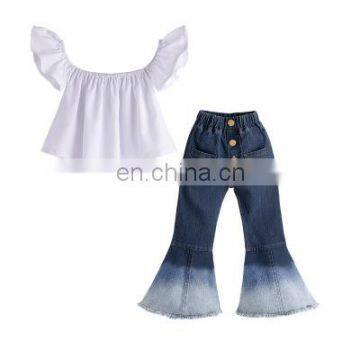 Kids Baby Girls Clothing Set Infant Cotton Clothes Off - shoulder Tops + Denim Pants Girls Outfits Sets