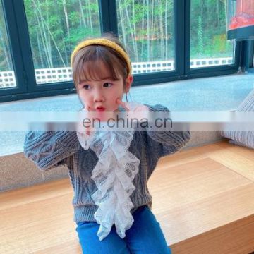 2020 autumn and winter new products fairy fairy wind girls lace sweater girls middle and small children's thick woolen Korean