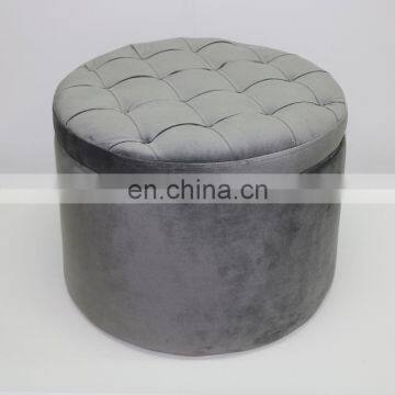 Modern Bedroom Low Round Velvet Footstool Ottoman Pouf Velvet Collapsible Bench Storage Tufted Stool