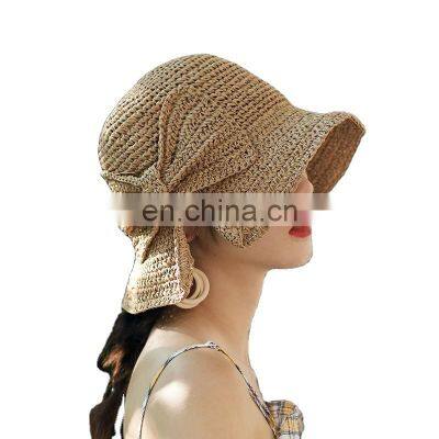 Summer and autumn sun hat female  big brim outdoor sunscreen  basin hat bow fisherman hat