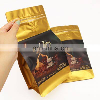 Custom Printed Square Bottom Coffee Bags Gold Coffee Bag Packaging Coffee Bag With Vent
