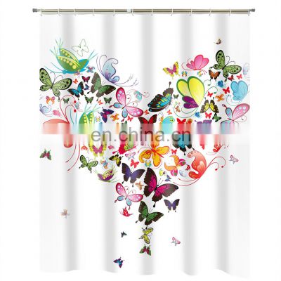 Hot selling butterfly heart design printed polyester shower curtain