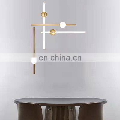 Metal and Glass Hanging Lamp Nordic Creative Vertical Line Chandelier Simple Restaurant Modern Pendant Light