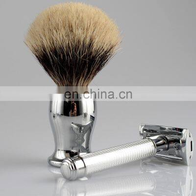Kinghood Private Label Sliver Color Metal Double Edge Safety Razor Shaving Brush Set photo-3
