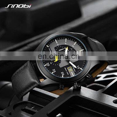 SINOBI S9826G Small Three Needle Watches Man Unique Wristwatch Green Black Watch Accept OEM Leather Watches