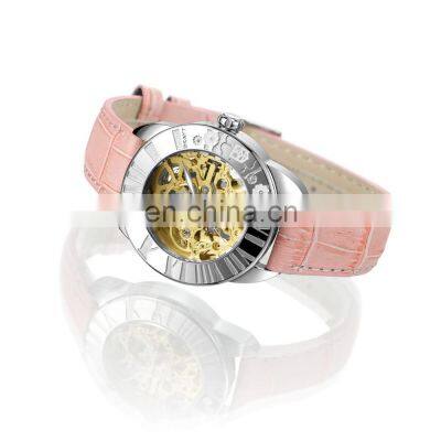 Fashion Automatic Wristwatches Ladies Pink Leather Straps Wrist Watch  Custom Logo Luxury Watch