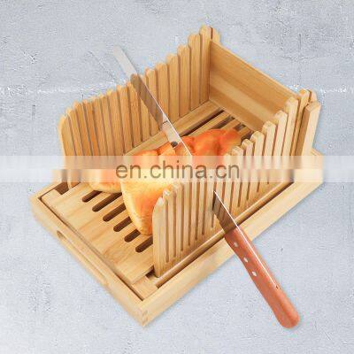 Adjustable Foldable Compact Cutter Bamboo Bread Slicer Cutting Board With Bread Knife photo-2