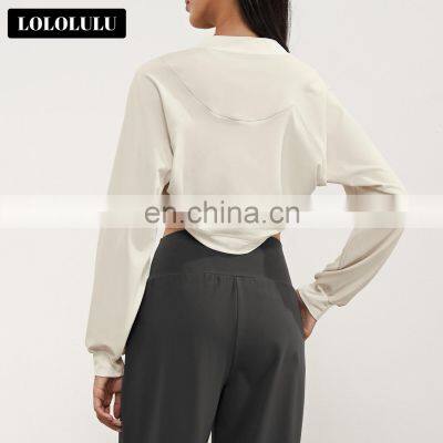 Causal Long Sleeves Quick Dry Crop Tops Sports Women Loose Minimal Bolero Jackets 82nylon 18spandex photo-2