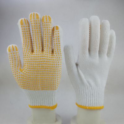 10 gauge white cotton thread knitted yellow PVC dotted anti-slip safety work gloves