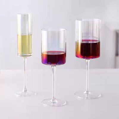 Straight Wine Glasses Goblets Champagne Goblet Glass Clear Rainbow Amber Grey Electroplated Stemware