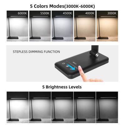 EyeCaring 5 Brightness Levels 5 Lighting Modes LED Adjustable Table Lamp With Wireless USB Charging Port photo-4