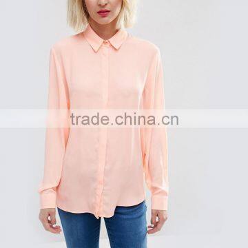 Pink Colour Chiffon Blouse Designs Long Sleeve Lady Blouse & Tops for Women photo-3