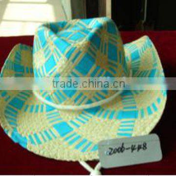 raffia cowboy straw hats with color stripe