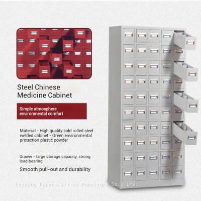 Anti-Rust & Moisture Proof Steel Traditional Chinese Medicine Cabinet With Drawers Hospital Furniture | Antique Red / Matt White