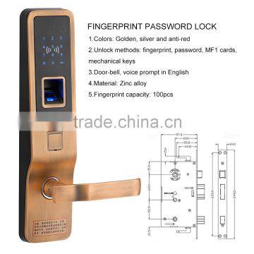 2015 New Zinc Alloy Touch screen digital adel fingerprint door locks