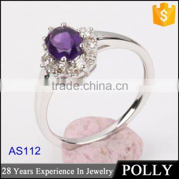 Fashion 18k solid white gold natural purple amethyst 9.93ct diamond rings