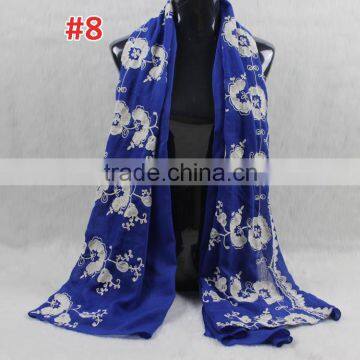 New Style Cotton Viscose Beautiful Flower Design Embroidery Shawl Scarf Quality Choice