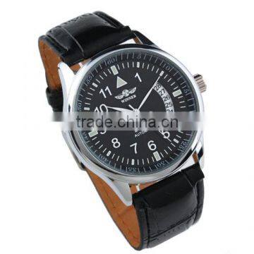 Fashion Men's Black Dial Leather Strap Mechanical Watch WM209