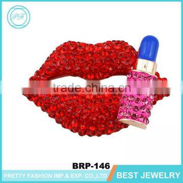 High Grade Sexy Lips Rhinestone Brooch With Bulk Metal Safety Pins And Brooch