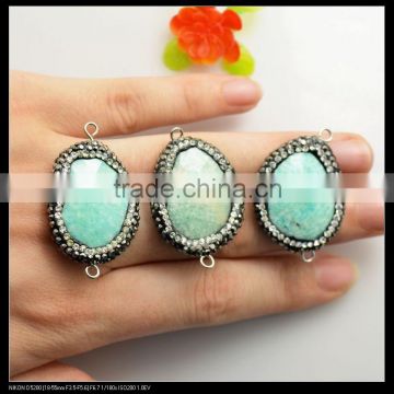 LFD-0079B Wholesale Nature Amazon Druzy Connector Beads, with Crystal Rhinestone Paved Gem stone Beads Jewelry Findings