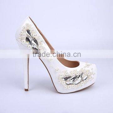 Pure White Wedding Party Dress Shoes, Fashion Patent Women High Heel Platform Bridal Wedding Shoes