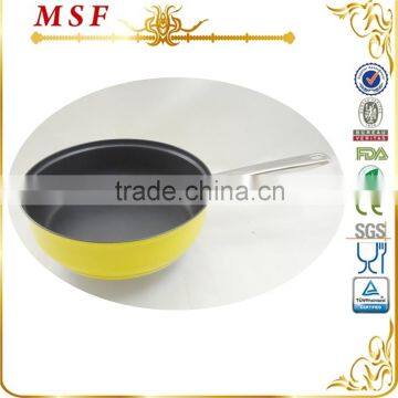 Yellow painting stainless steel pan non stick divided frying pan