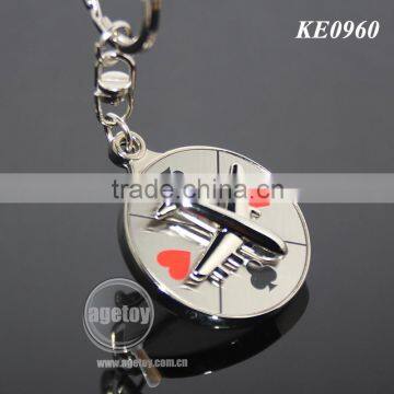 Rotate Mini Alloy Airplane Revolve Dial Playing Cards Symbol Round Shaped Metal Souvenir Aviator Keychain photo-3