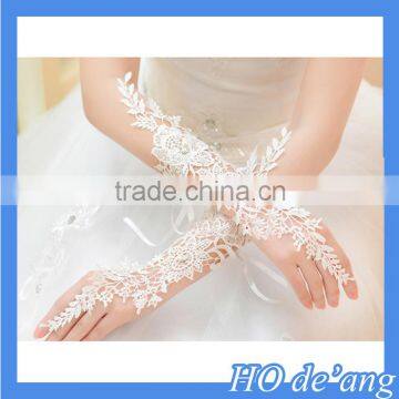 Hogift High Quality Wedding Party White Gloves/Flower Pearl Lace Gloves photo-3