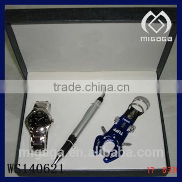 promotional gift box jewelry set with men's watch pen bottle opener