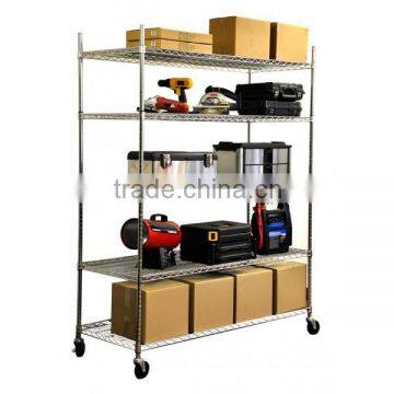 Heavy Duty Wire Shelving Rack w/Wheels - Chrome