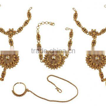 Indian Ethnic Style Fashion Gold Tone Kundan Stone Polki Necklace Set Jewelry With Maangtikka photo-4