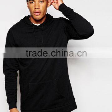 Custom Mens Pullover Hoodies No Logo Unique Design Overhead Longline Cheap Black Hoodies