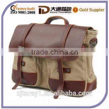 Men Genuine Leather High Density Canvas Laptop Messenger Bag