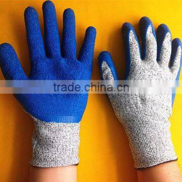 13 gauge seamless knitted HPPE latex coated cut resistant gloves