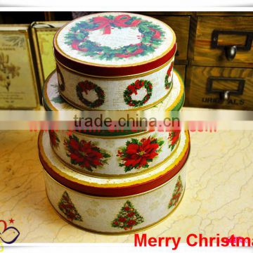 alibaba china supplier metal tin box/3 size round gift box/Christmas round tin box