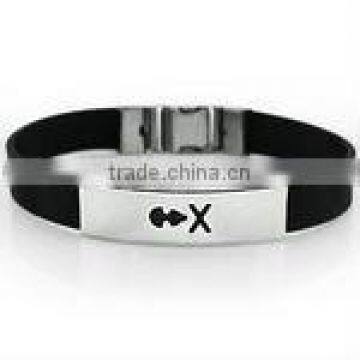 Leather band bracelet with steel plate - "X" design