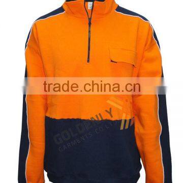 100% cotton half zipper flourescent safety wear hot sale in 2016