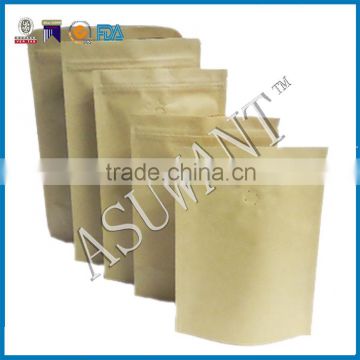 Kraft paper coffee packaging zip lock bag with valve/foil inside stand up paper bag for coffee